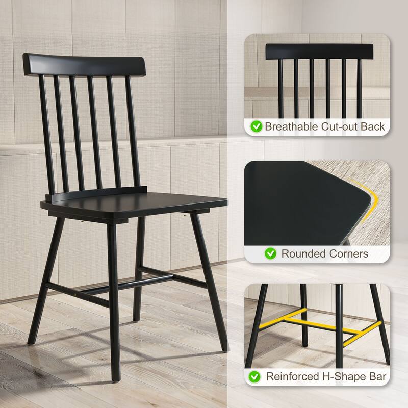 HOMCOM Windsor Dining Chairs Set of 2, Nordic Wooden Kitchen Chairs with Rubber Wood Frame Black