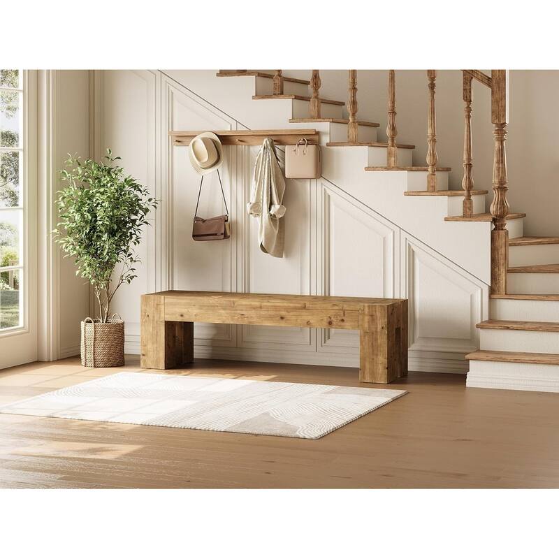 Solid Wood Bench, 47" Rustic Extra Long Heavy Duty Entryway Bench