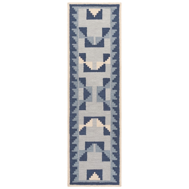 SAFAVIEH Handmade Kenya Ailbhe Wool Rug - 2'3" x 8' Runner - Blue/Ivory