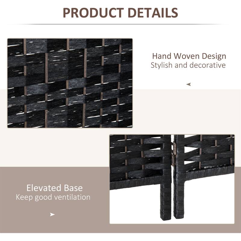Wicker Weave 6 Panel Room Divider Privacy Screen