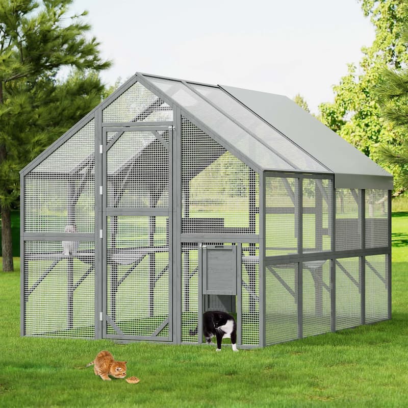 Large Outdoor Cat Enclosures with Houses, Bridges, Walks&UV Proof - 4-section,110.6"