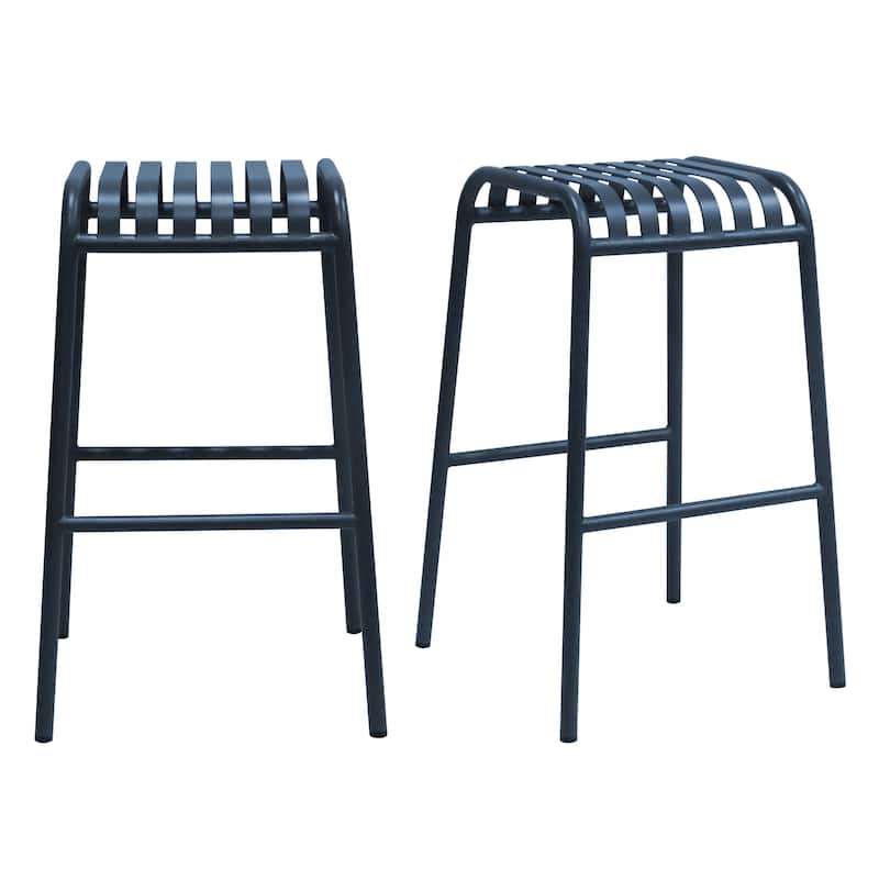 HomeRoots Set of Two 30" Dark Blue Steel Backless Bar Height Bar Chairs