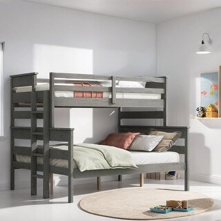 Wooden Twin over Full Bunk Bed with Ladder and Full Length Guardrail ...
