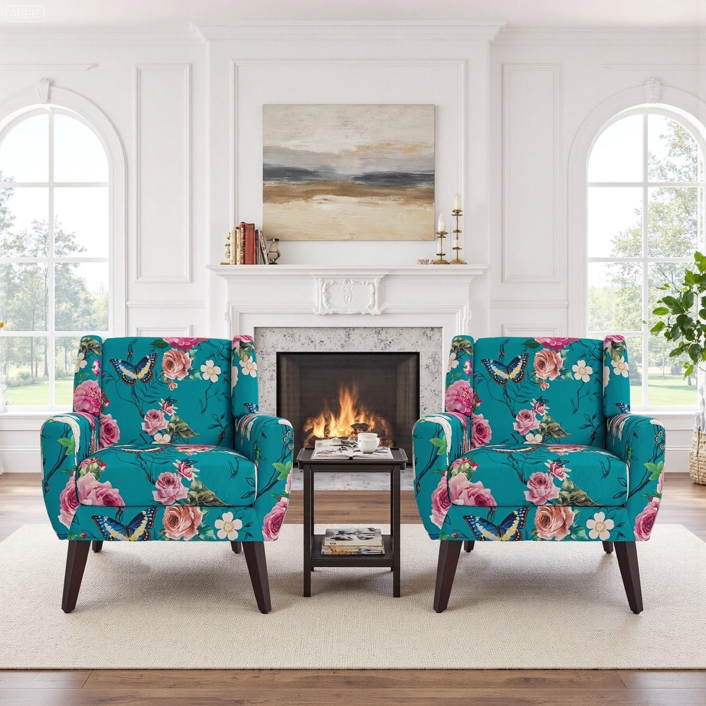 2 Set Modern Tufted Linen Upholstered Accent Chair Faux Leather Armchair