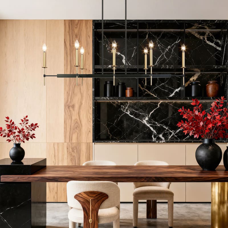 Modern Transitional 12-Light Wheel Chandelier Linear Kitchen Island Pendant Lights for Large Dining table - 48.4"W x 11.8"D x 36.3" - 69.5"H - 8-Light