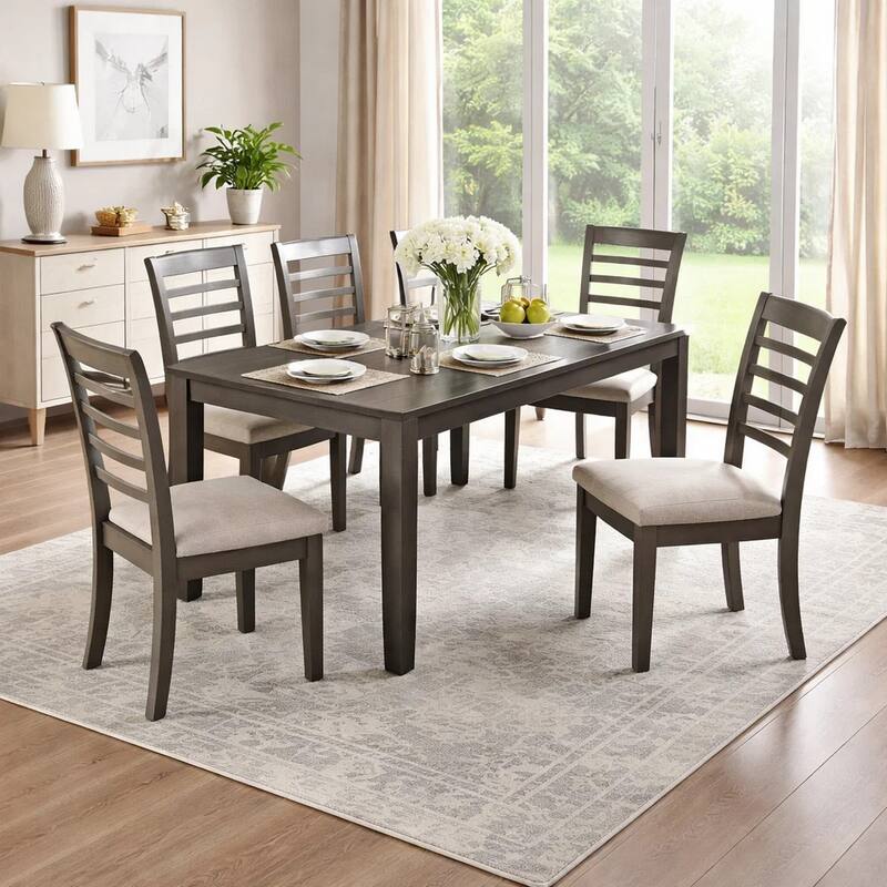 Taylah Transitional Style Seven Piece Gray Dining Set
