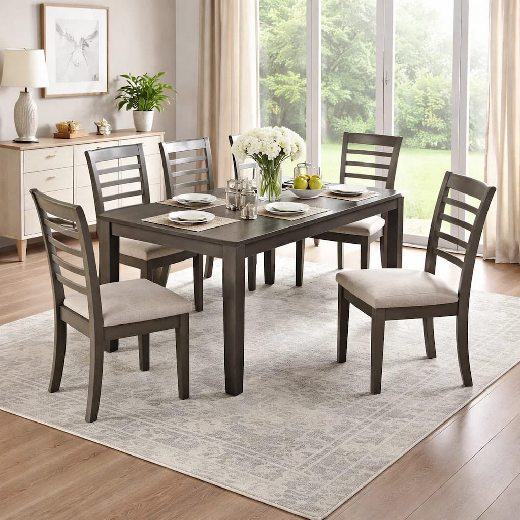 Taylah Transitional Style Seven Piece Gray Dining Set