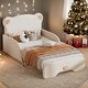 preview thumbnail 1 of 10, Twin XL Size Stretchable Vaulted Sofa Bed Daybed with Bear-Shaped Headboard Beige