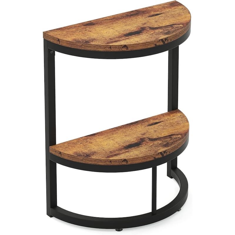 Half Round End Table with Storage, Small Wood Side Table for Living Room