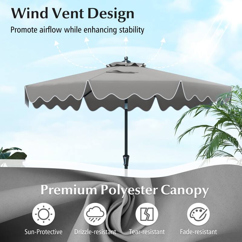 Large 9x8 Feet Polyester Fabric Outdoor Patio Umbrella with Wind Vent and Push Button Tilt Crank Handle