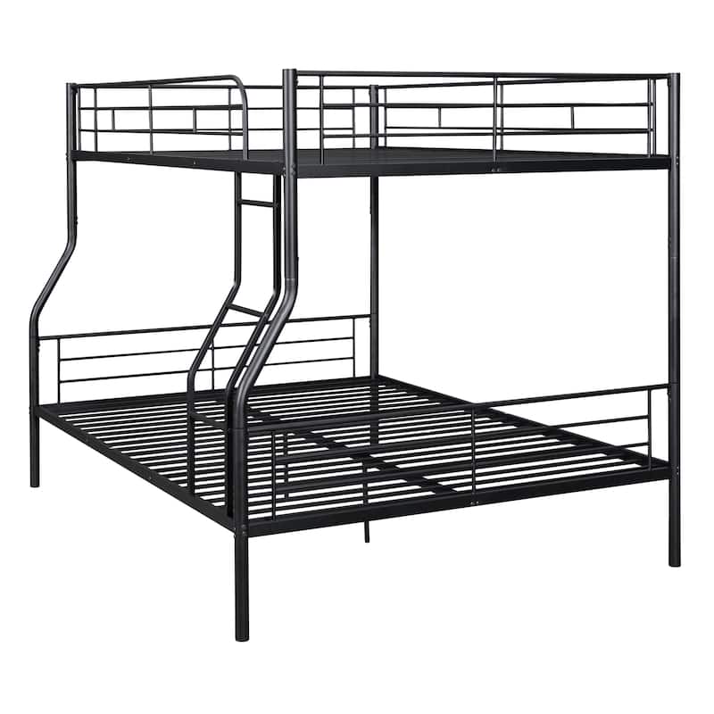 Modern Iron Bunk Bed, Full XL Over Queen, Black, Space-Saving Design