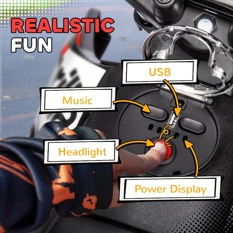 12V Electric Kids Motorcycle with Training Wheels, LED Light, Music, USB, 3.7 mph for Boys & Girls