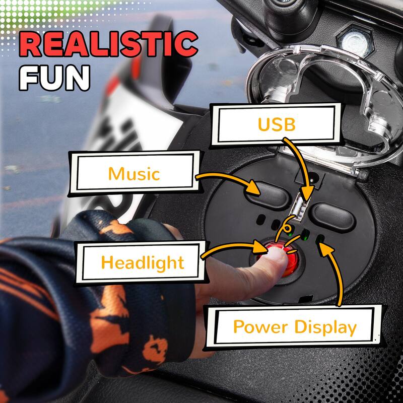 Aprilia Licensed 12V Kids Electric Dirt Bike with Training Wheels, Music, USB Port, and Headlight