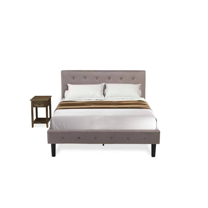 Bed Set - 2 Piece Velvet Bed Frame & Nightstand - Button Tufted Design