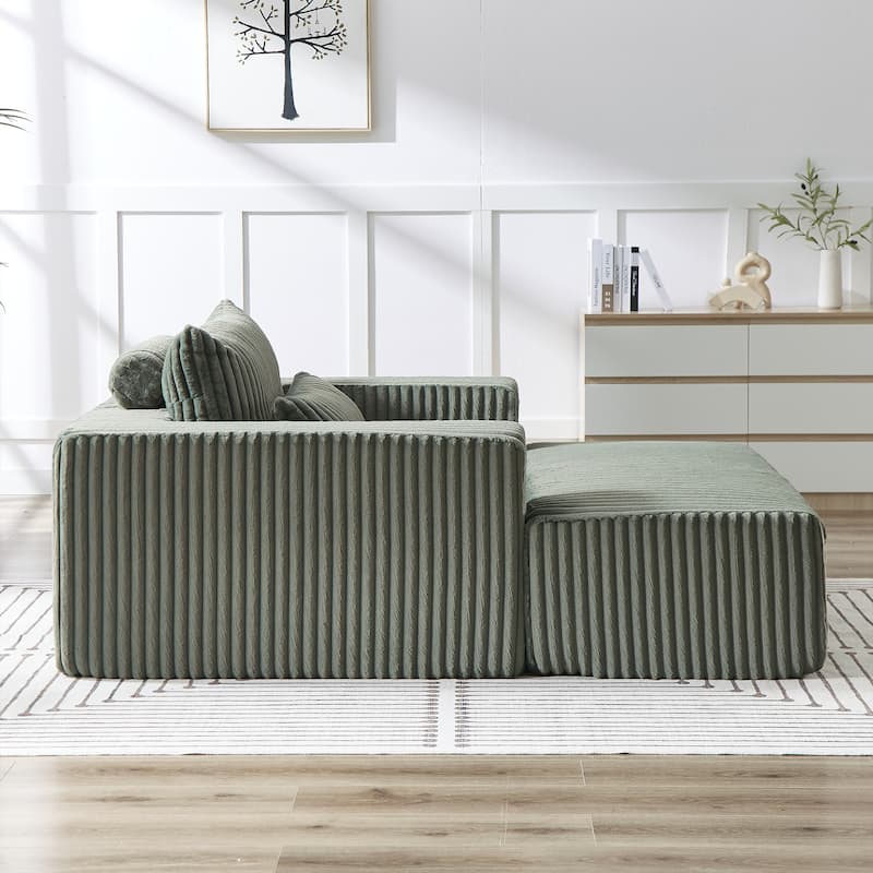 Roomfitters 62.5" Modern Corduroy Lounge Chair with Removable Ottoman, Stylish Sleeper Sofa with Pillows, for Living Room