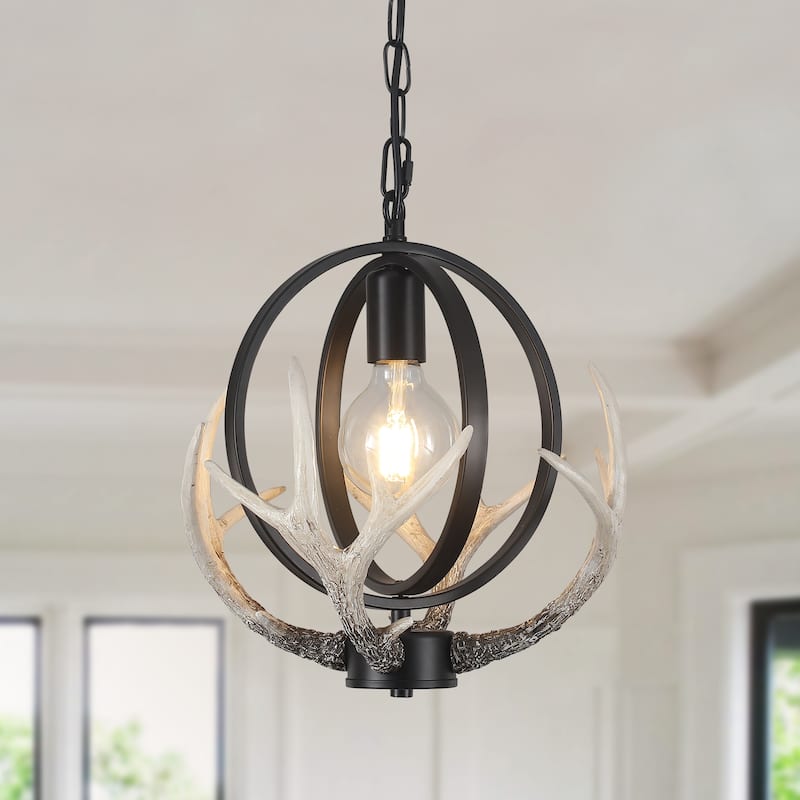 13inch Single Light Antler Rustic Farmhouse Style with Metal Frame Chandelier - Black