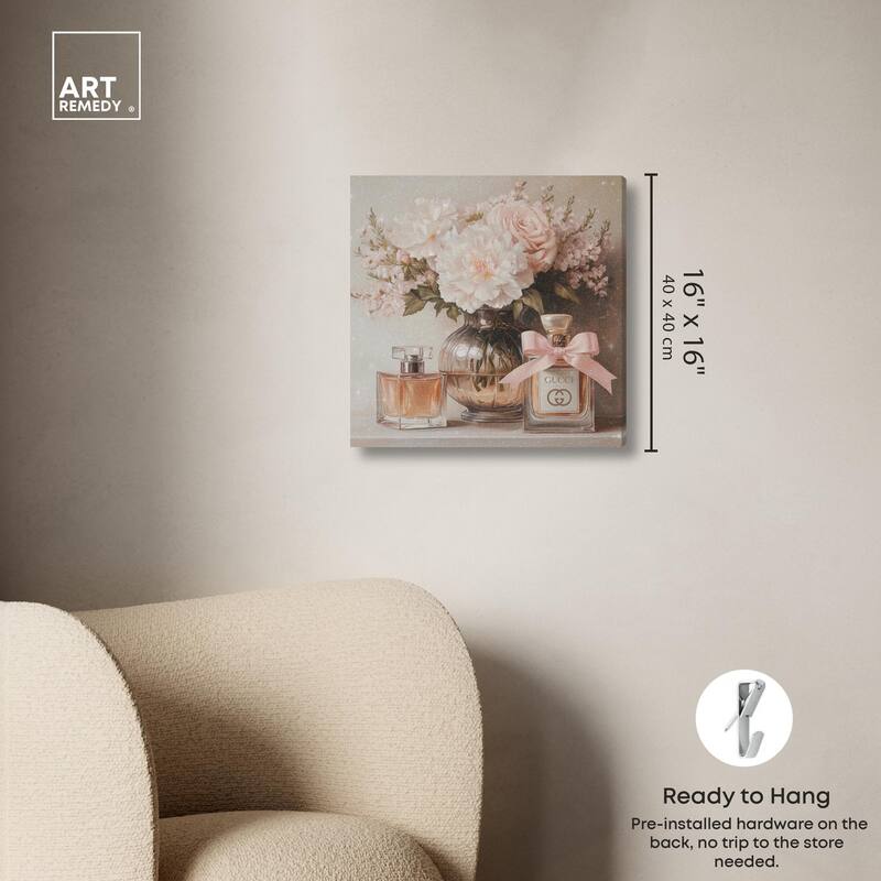 Peach Perfume Flowers in Vase Canvas by Art Remedy, Gallery Wrapped