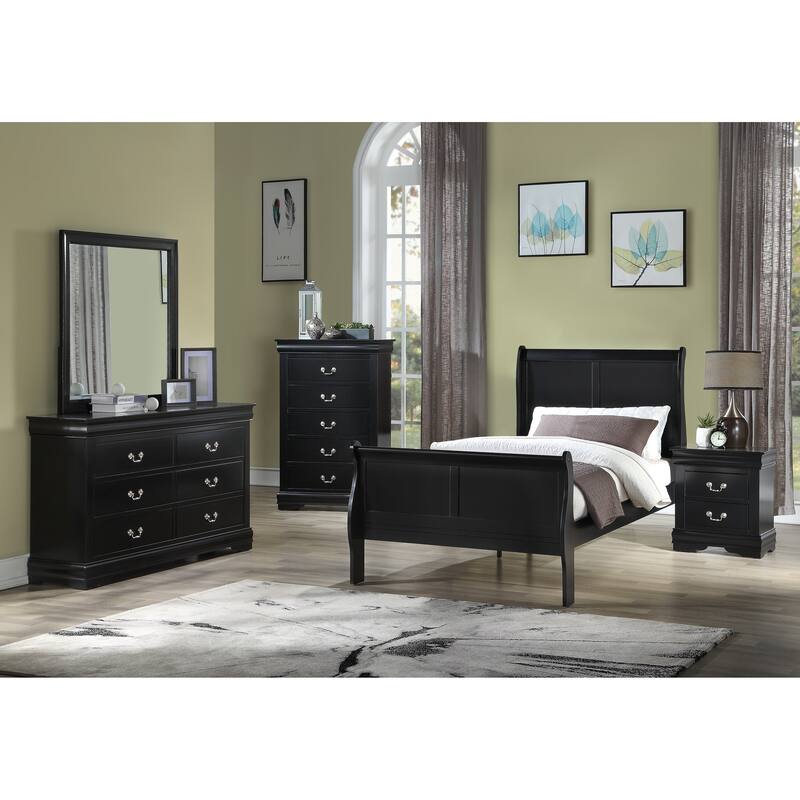 Twin Size Solid Wood Sleigh Bed with Louis Philippe Style