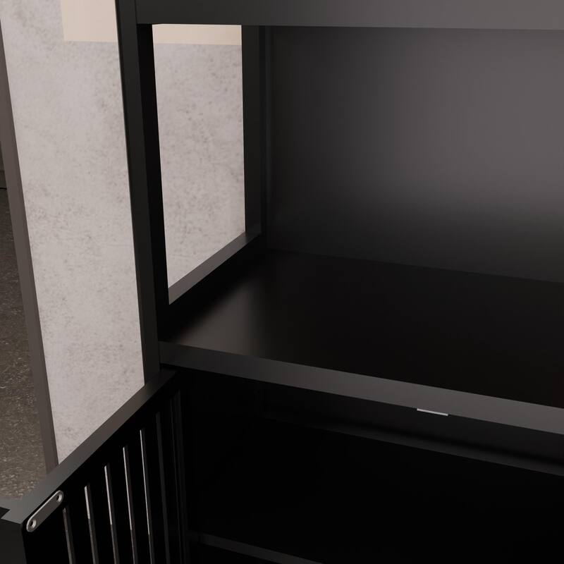 Bamboo Bathroom Cabinet Accent Cabinet with Magnetic Doors, Storage Cabinet with Open Shelves and Wide Tabletop
