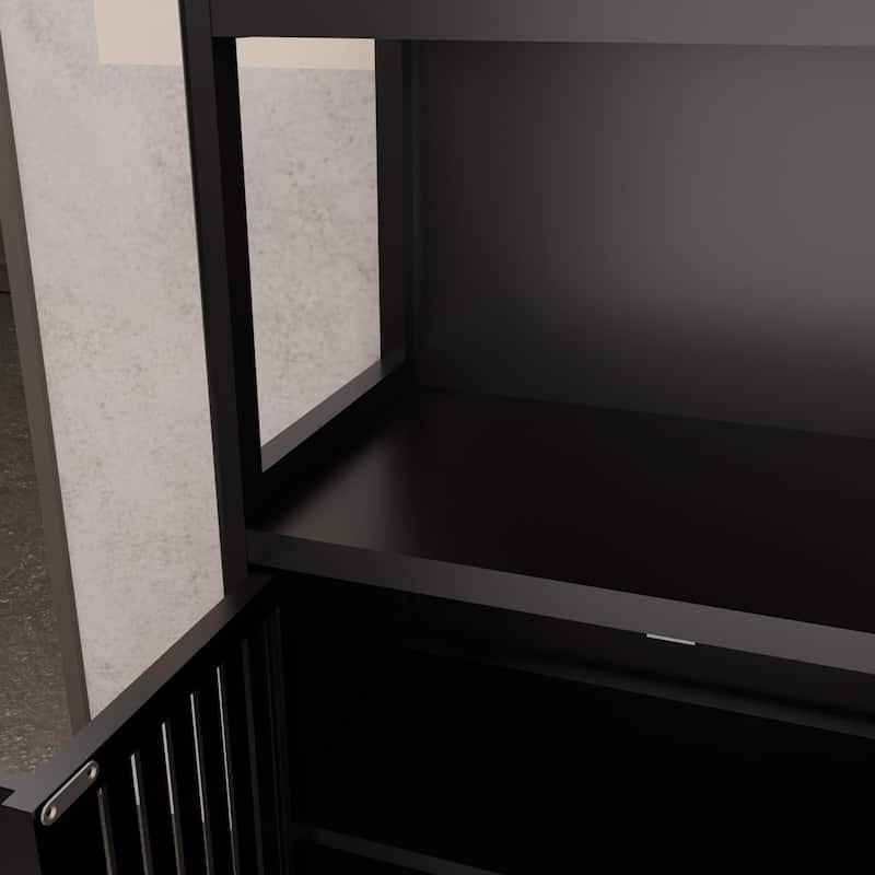 Black Bamboo Storage Cabinet,Separate Bathroom Cabinet With 2 Doors,Floor Cabinet Organizer