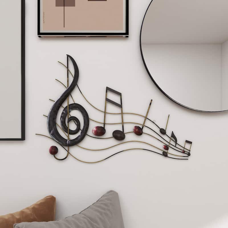 Brown Metal Musical Notes Home Wall Decor with Gold Details