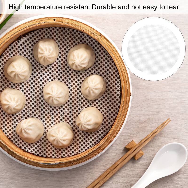 10 Pcs Reusable Round Non-Stick Steamer Liners Mesh Mat Pad, White