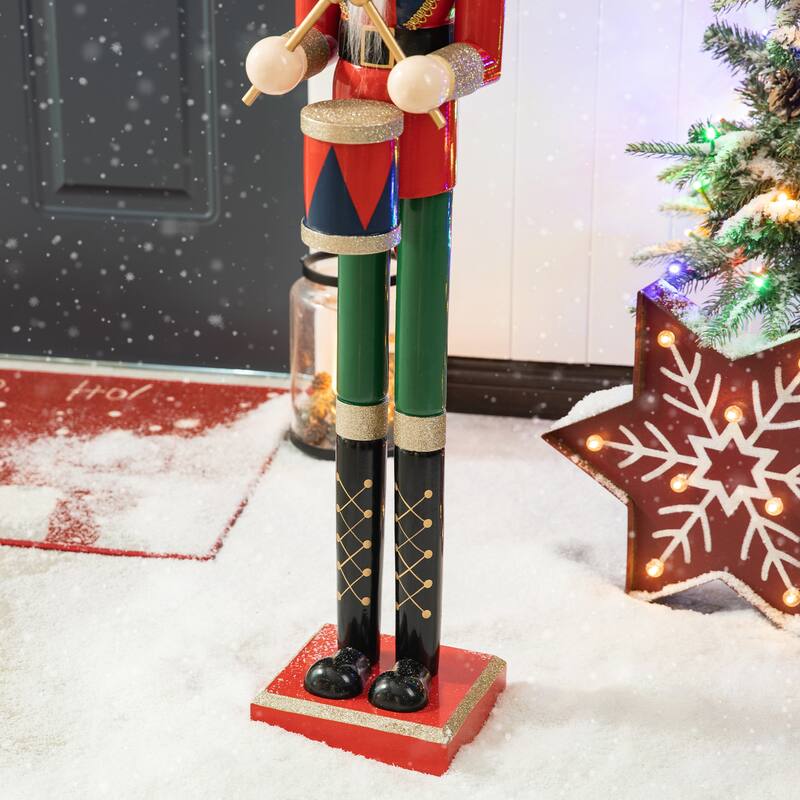 Glitzhome 42"H Large Size Christmas Wooden King & Soldier Nutcracker Set Xmas Figurine Decor for Indoor Outdoor