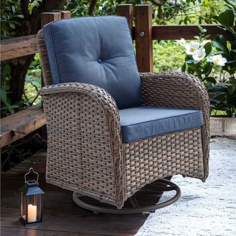 Outdoor Swivel Patio Chair, 360° Rotating Chairs - Brown - Blue - Brown