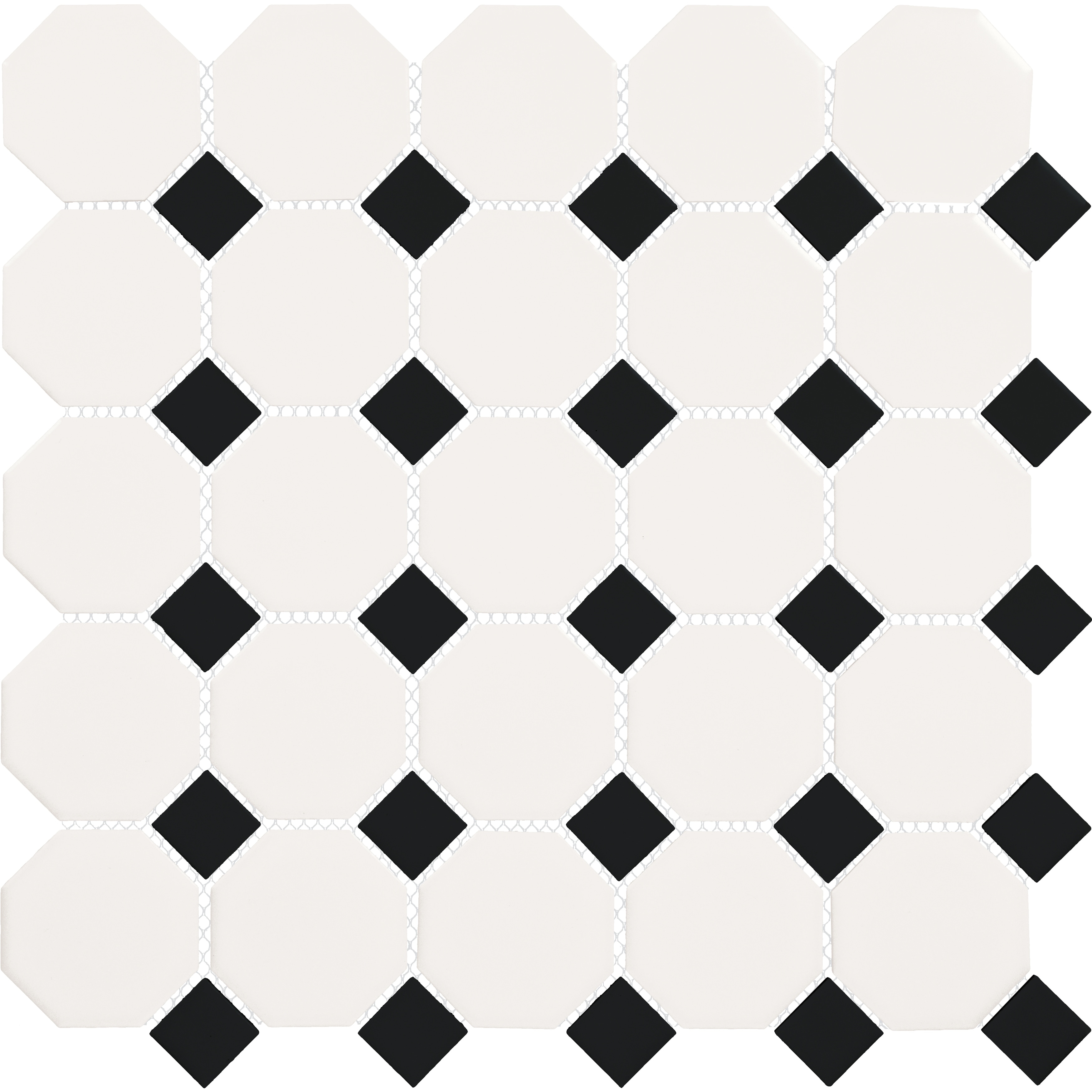 Daltile Octagon and Dot 2 x 2 Ceramic Mosaic Wall & Floor Tile in White/Black, 10PK - 12x12