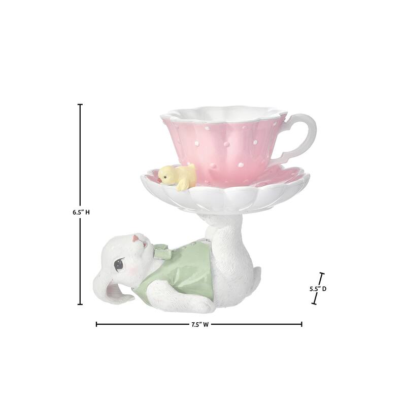 6.5" Resin Bunny With Teacup