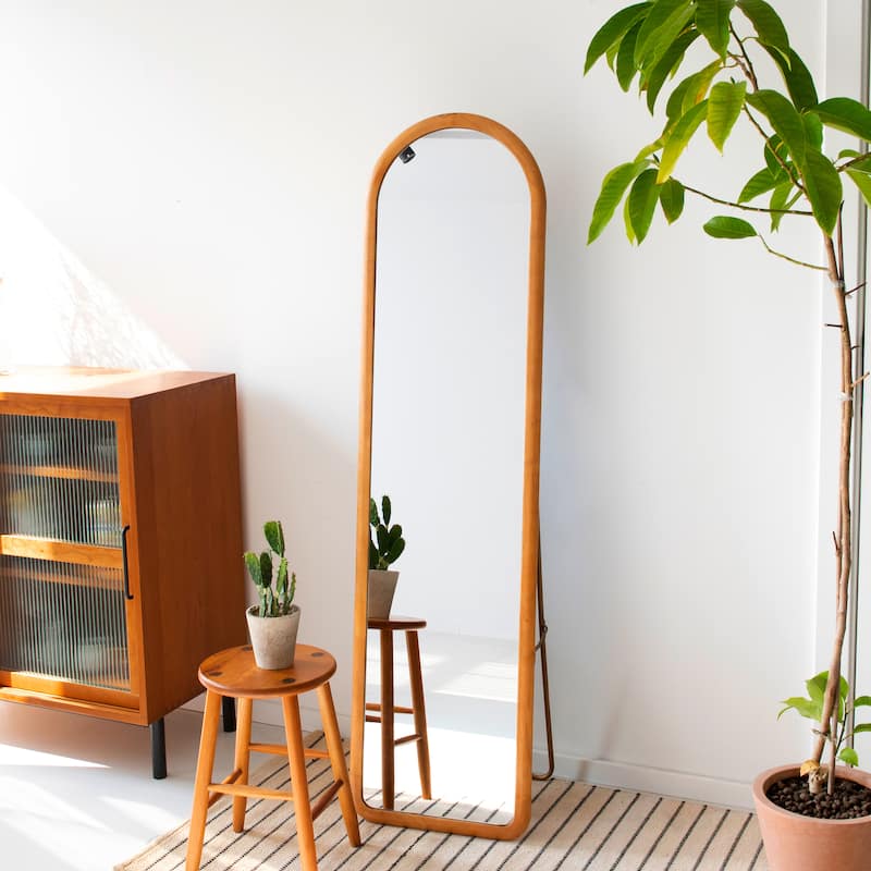COZAYH Full Length Floor Mirror with Solid Wood Frame, Arched Top Dressing Mirror, Standing, Hanging or Leaning - Natural