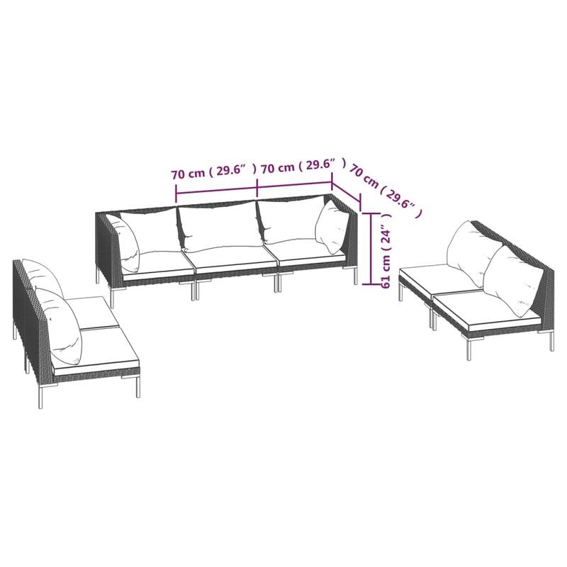 vidaXL Patio Lounge Set Outdoor Sectional Sofa Set Table Poly Rattan Dark Grey - 27.6" x 27.6" x 24"