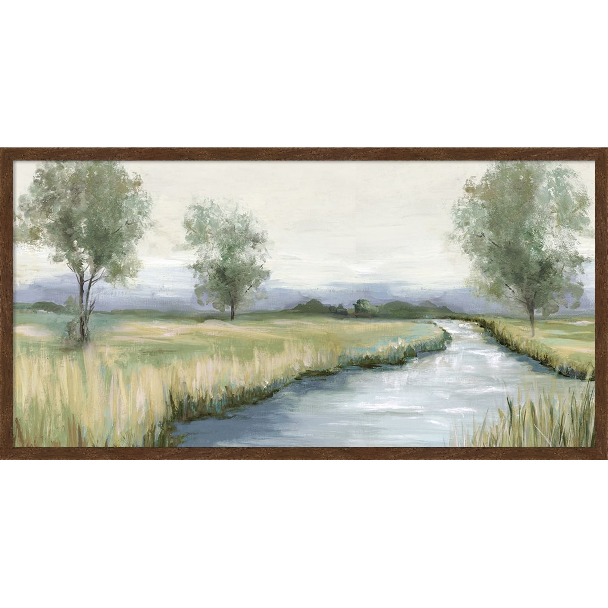 Tranquil Stream in Lush Meadow by PI Studio Framed Mounted Canvas Wall Art Print