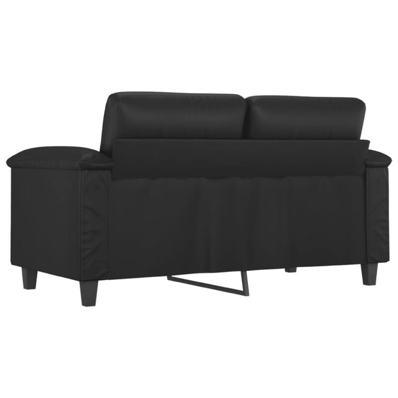 2 Seater Sofa, Black Faux Leather, Tufted Cushions, Steel, 59 Inch