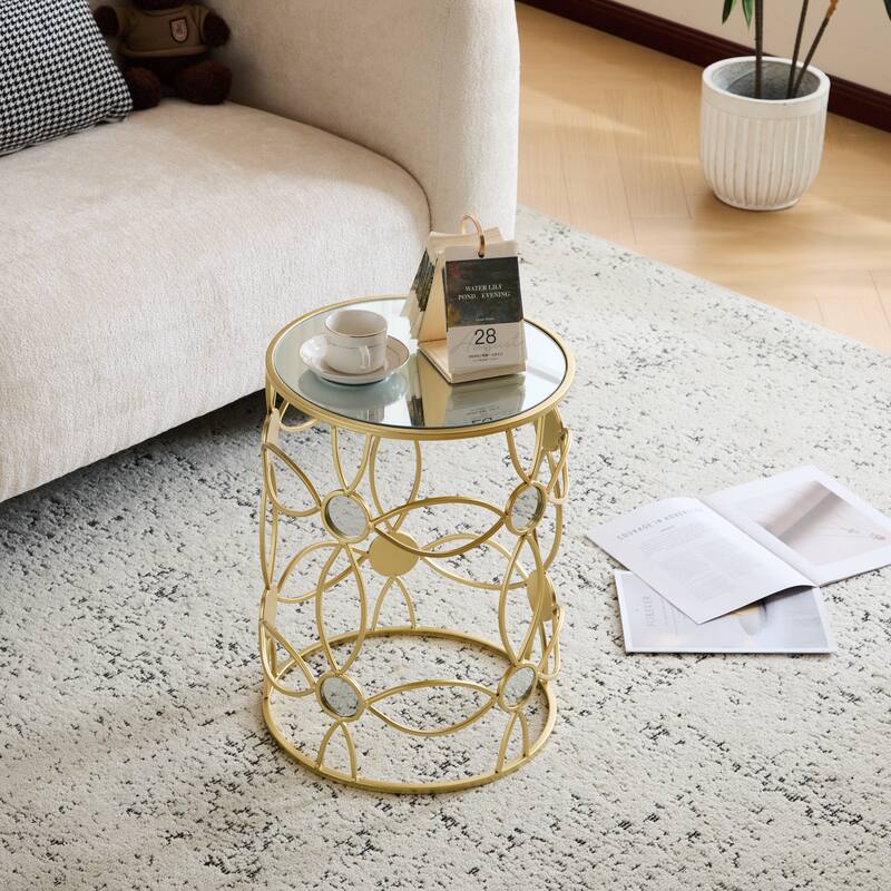 Modern Glass Top Side Table with Decorative Frame