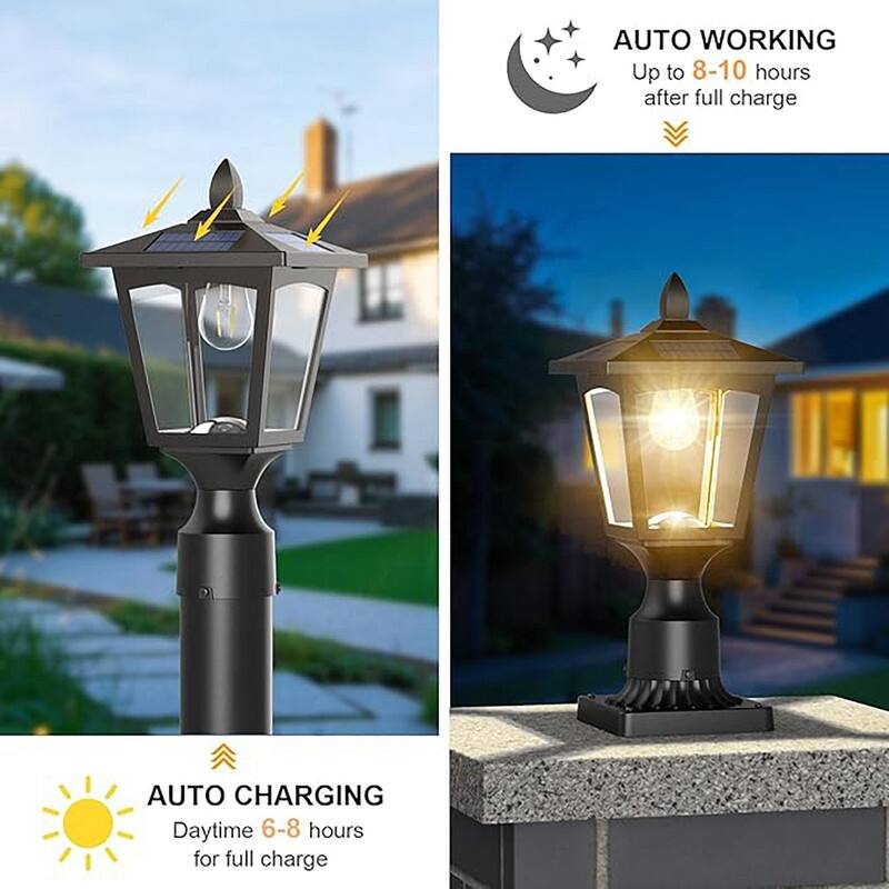 Solar Post Lights Outdoor Waterproof IP44, Warm White LED Lamp for Garden, Pathway, Driveway, Fence, Patio Decor - 15.75''
