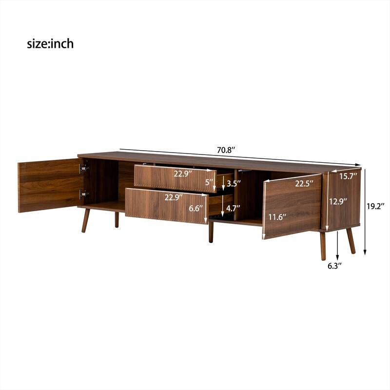 Modern Fluted 70" TV Stand for TVs up to 80", Entertainment Center TV Media Console Table with Storage Drawers