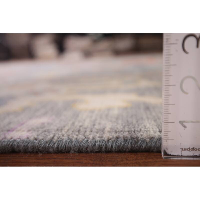 All-Over Gray Floral Oushak Indian Area Rug Hand-Knotted Wool Carpet - 7'10"x 9'8"