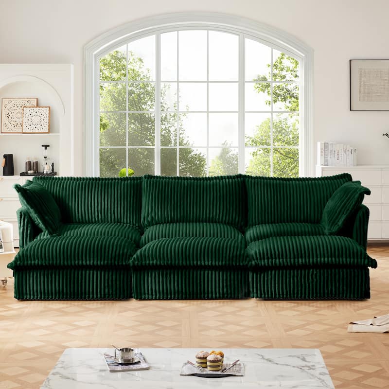 GDFStudio - Corduroy 3-Seater 120" Slipcovered Sofa with 3 Ottomans