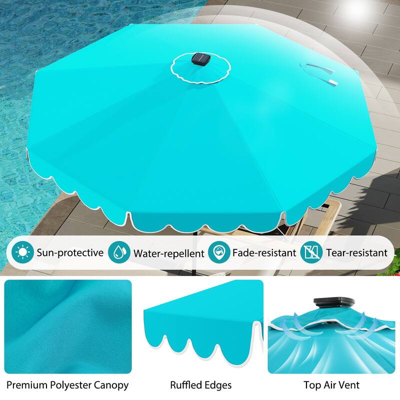 10 Feet Solar Patio Umbrella with LED Lights Push Button Tilt and Crank Handle for Backyard Deck
