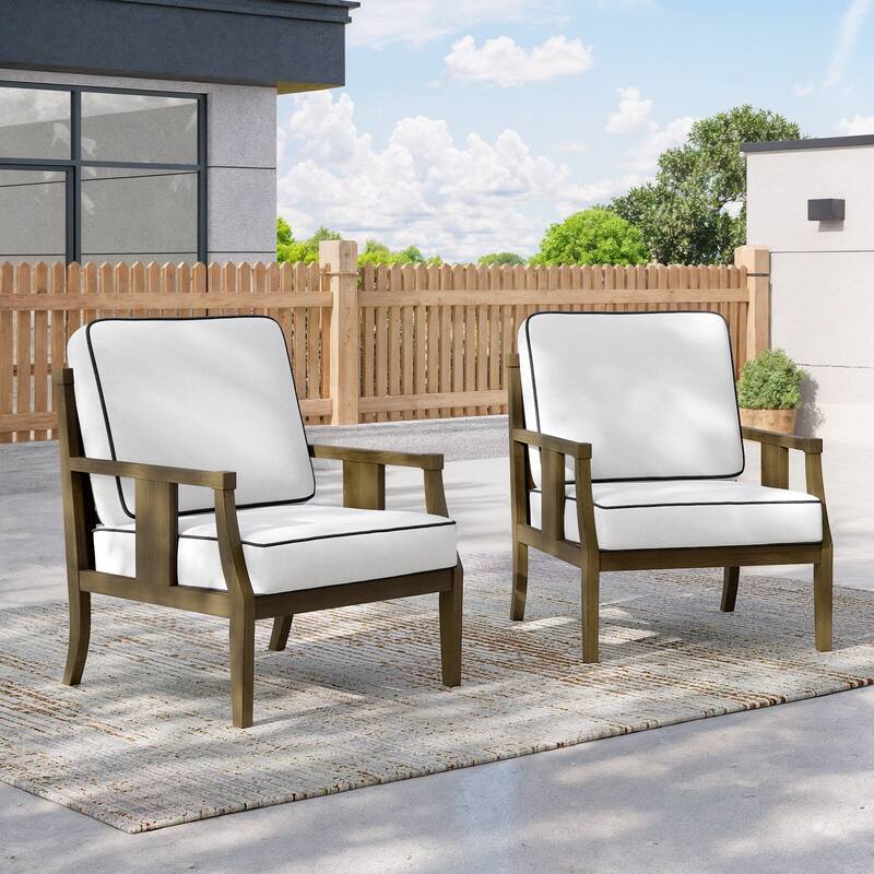 2 Set Outdoor Patio Club Chair with Cushion Patio Arm Lounge Chair - Beige/Brown Wood