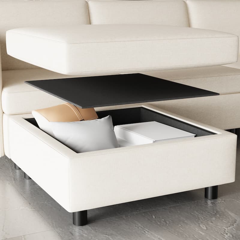 129" Convertible 8-Seat Modular Sofa with Storage Ottoman