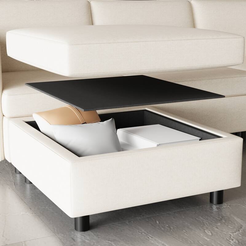 129'' Convertible 8-Seat Modular Sectional Sofa with Storage Ottoman and Comfortable Sleeper Options