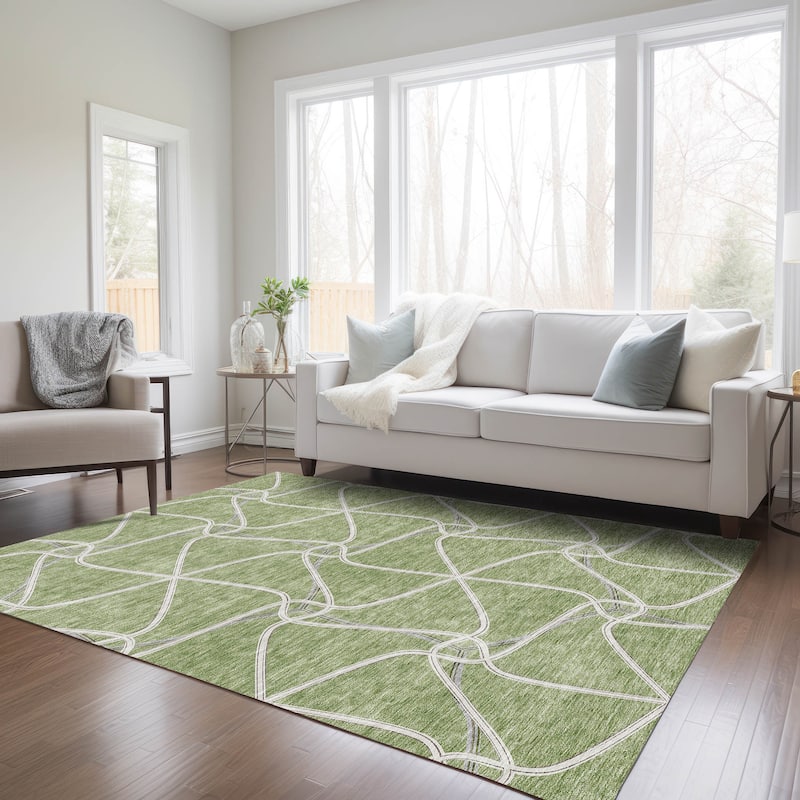 Machine Washable Indoor/ Outdoor Contemporary Links Chantille Rug
