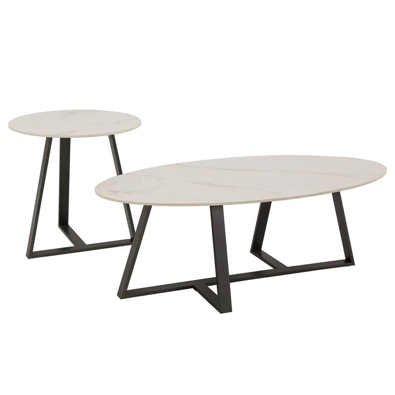 Jurmala Glossy Sintered Stone with Grey Metal Base Tables by iNSPIRE Q Modern