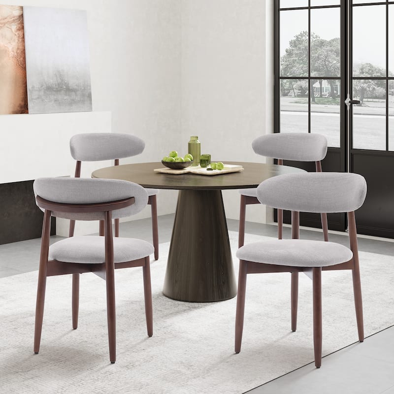 RENEWLINE Mid-Century Modern Upholstered Dining Chair with Wooden Legs - Set of 4 - Light Grey