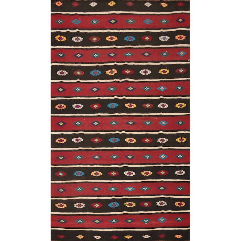 Hand Woven Oriental 100% Wool Carpet Southwestern Tribal Red Kilim Area Rug - 9' 7'' X 5' 10''