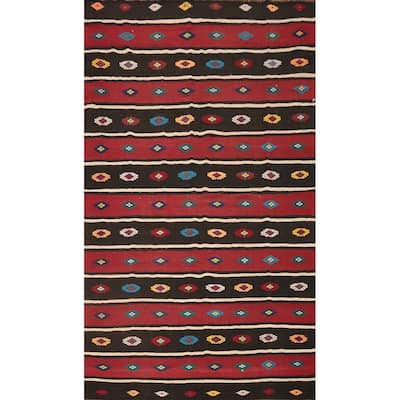 Hand Woven Oriental 100% Wool Carpet Southwestern Tribal Red Kilim Area Rug - 9' 7'' X 5' 10''