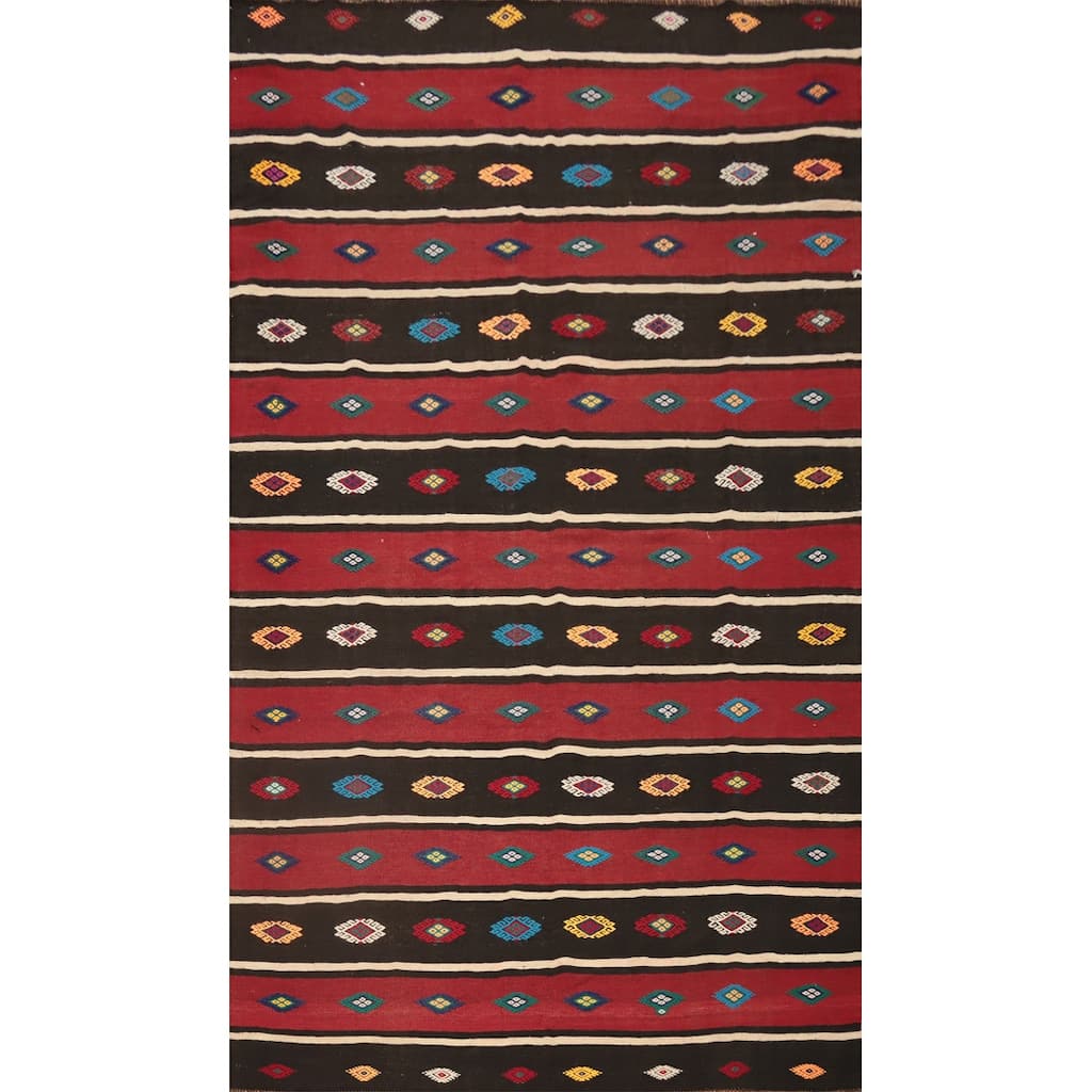 Hand Woven Oriental 100% Wool Carpet Southwestern Tribal Red Kilim Area Rug - 9' 7'' X 5' 10''