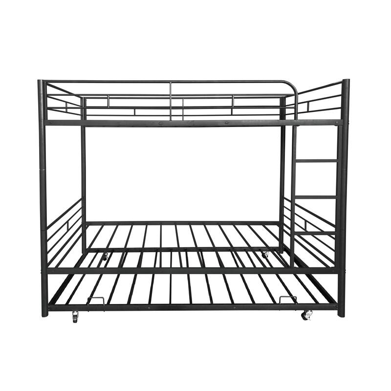 Convertible Twin Over Twin Bunk Bed with Trundle and Storage Space